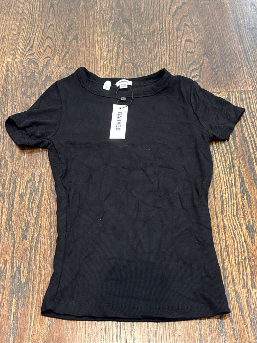 NWT Garage Women’s Black Ribbed Short Sleeve Tee Size XS